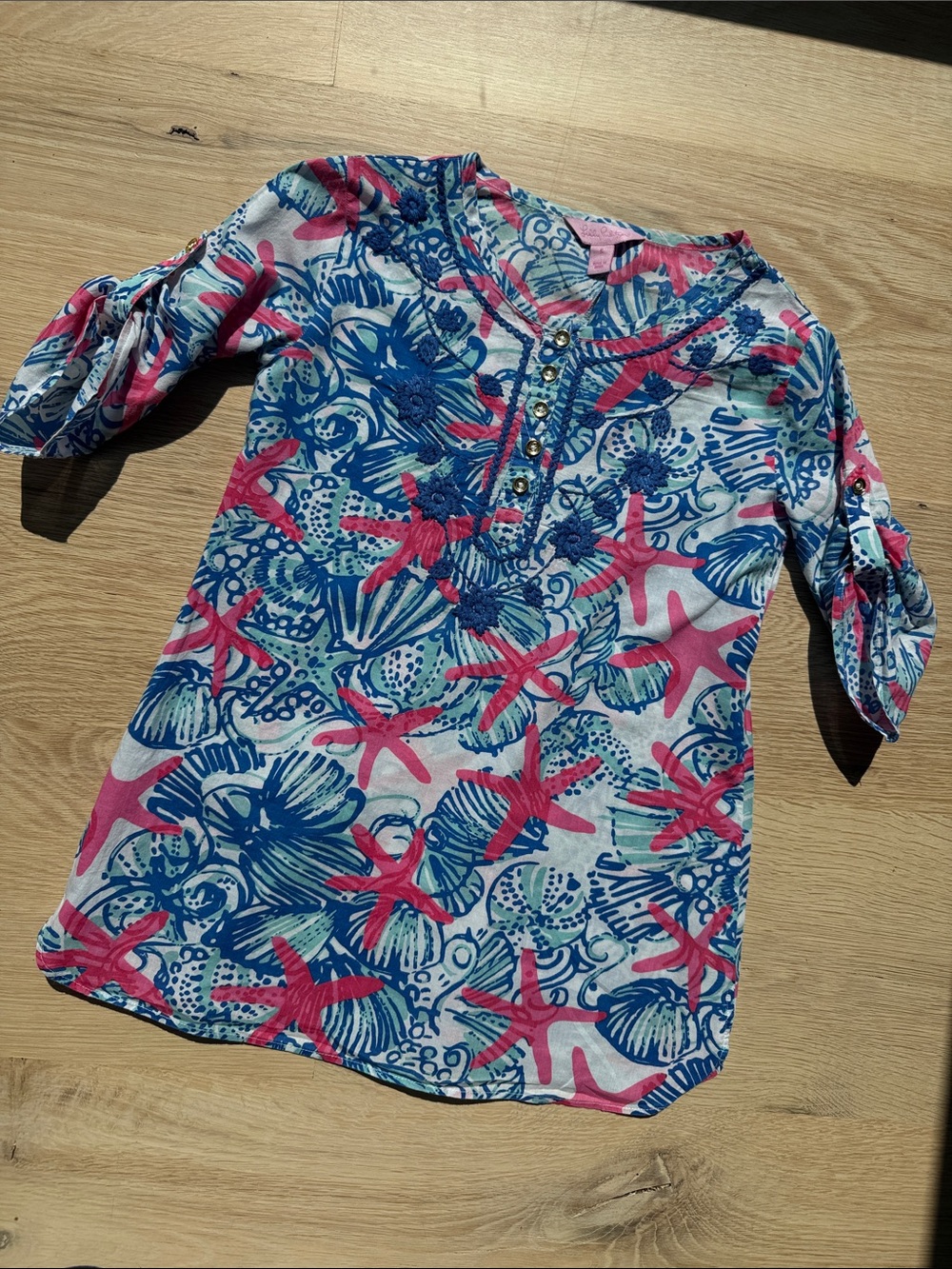 Lilly Pulitzer Pink & Blue Starfish Shell Print Girls Tunic Dress